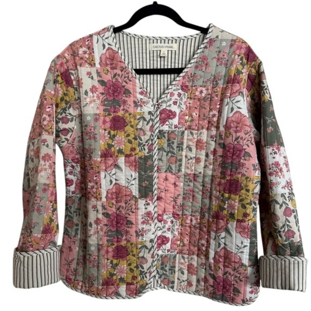 Cactus + Pearl Reversible Quilted Patchwork Floral‎ Jacket - Large